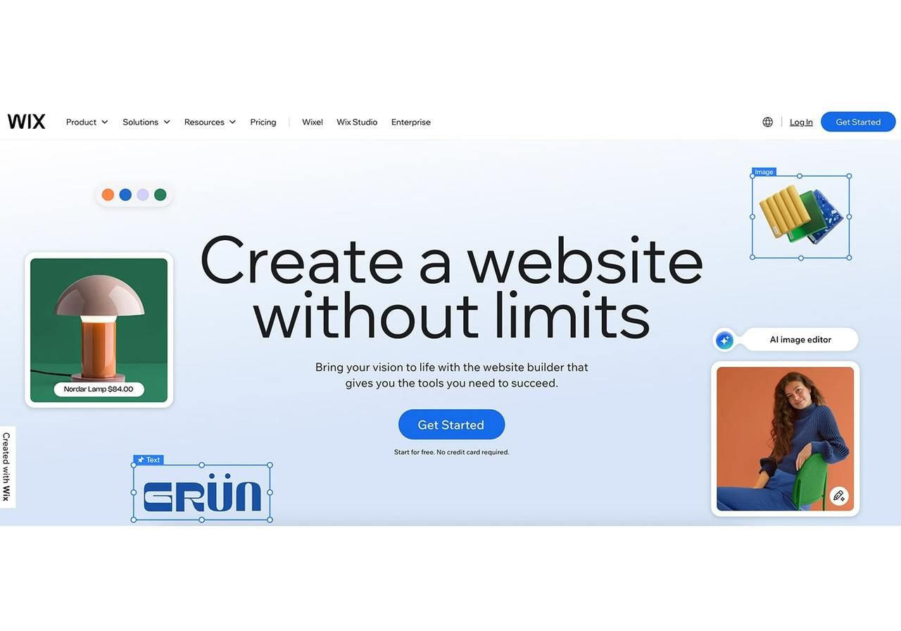 A screenshot of the Wix landing page.